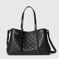 Gucci GG Emblem Medium Tote Bag In GG Embossed Leather 815214 Black