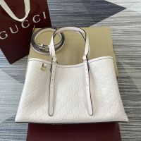 Gucci GG Emblem Medium Tote Bag In GG Embossed Leather 815214 Cherry