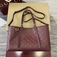 Gucci GG Emblem Medium Tote Bag In GG Embossed Leather 815214 Red