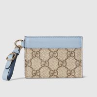 Gucci GG Emblem Card Case In GG Supreme Canvas 819121 Beige/Sky Blue