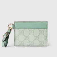 Gucci GG Emblem Card Case In GG Supreme Canvas 819121 Green