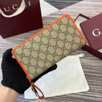 Gucci GG Emblem Zip Around Wallet In GG Supreme Canvas 819122 Beige/Orange