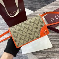 Gucci GG Emblem Wallet with Leather Strap In GG Supreme Canvas 820688 Beige/Orange