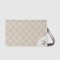 Gucci GG Emblem Wallet with Leather Strap In GG Supreme Canvas 820688 Beige/White