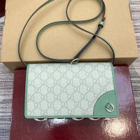Gucci GG Emblem Wallet with Leather Strap In GG Supreme Canvas 820688 Green