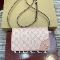 Gucci GG Emblem Wallet with Leather Strap In GG Supreme Canvas 820688 Pink