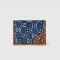 Gucci GG Emblem Small Wallet In GG Supreme Denim 820692 Blue/Brown