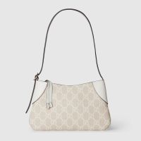 Gucci GG Emblem Small Shoulder Bag 820696 In GG Monogram Fabric Beige/White