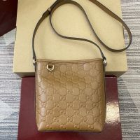 Gucci GG Emblem Nano Bucket Bag In GG Embossed Leather 847090 Brown