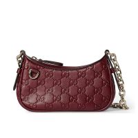 Gucci GG Emblem Mini Shoulder Bag In GG Embossed Leather 847091 Red