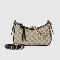Gucci GG Emblem Small Shoulder Bag In GG Supreme Canvas 847447 Beige/Black