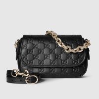 Gucci GG Emblem Small Shoulder Bag In GG Embossed Leather 847448 Black