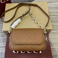 Gucci GG Emblem Small Shoulder Bag In GG Embossed Leather 847448 Brown