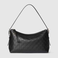 Gucci GG Emblem Medium Shoulder Bag In GG Embossed Leather 847449 Black