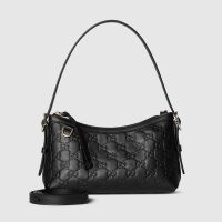 Gucci GG Emblem Small Shoulder Bag In GG Embossed Leather 847450 Black