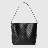 Gucci GG Emblem Medium Shoulder Bag In GG Embossed Leather 847452 Black