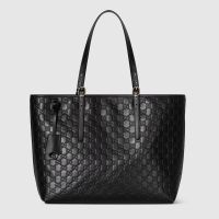 Gucci GG Emblem Medium Tote Bag In GG Embossed Leather 847455 Black