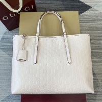Gucci GG Emblem Medium Tote Bag In GG Embossed Leather 847455 Cherry
