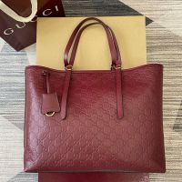 Gucci GG Emblem Medium Tote Bag In GG Embossed Leather 847455 Red