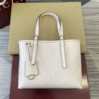 Gucci GG Emblem Medium Tote Bag In GG Embossed Leather 847456 Cherry