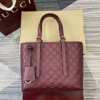 Gucci GG Emblem Medium Tote Bag In GG Embossed Leather 847456 Red