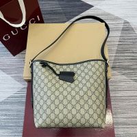 Gucci GG Emblem Small Shoulder Bag 848881 In GG Monogram Fabric Beige/Black