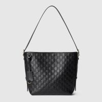 Gucci GG Emblem Small Shoulder Bag In GG Embossed Leather 848881 Black