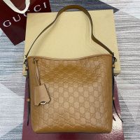 Gucci GG Emblem Small Shoulder Bag In GG Embossed Leather 848881 Brown