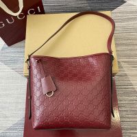 Gucci GG Emblem Small Shoulder Bag In GG Embossed Leather 848881 Red