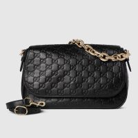 Gucci GG Emblem Medium Shoulder Bag In GG Embossed Leather 848882 Black