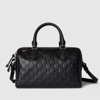 Gucci GG Emblem Medium Boston Bag In GG Embossed Leather 848886 Black