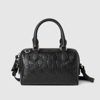 Gucci GG Emblem Small Boston Bag In GG Embossed Leather 848889 Black