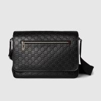 Gucci GG Emblem Medium Crossbody Bag 850235 In GG Embossed Leather Black
