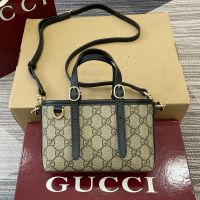 Gucci GG Emblem Mini Bag 855491 In GG Monogram Fabric Beige/Black
