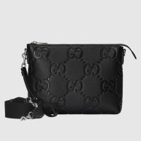 Gucci GG Jumbo Medium Crossbody Bag In Jumbo GG Embossed Leather 696009 Black