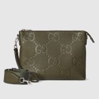 Gucci GG Jumbo Medium Crossbody Bag In Jumbo GG Embossed Leather 696009 Olive