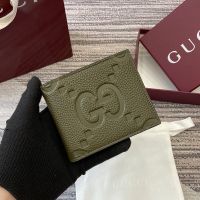 Gucci GG Jumbo Bi-fold Wallet In Jumbo GG Embossed Leather 739475 Olive