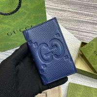 Gucci GG Jumbo Card Case In Jumbo GG Embossed Leather 739478 Blue