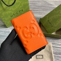 Gucci GG Jumbo Card Case In Jumbo GG Embossed Leather 739478 Orange