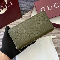 Gucci GG Jumbo Zip Around Wallet In Jumbo GG Embossed Leather 739484 Olive