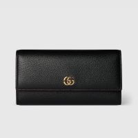 Gucci GG Marmont Continental Wallet In Textured Leather 456116 Black/Red