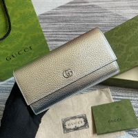 Gucci GG Marmont Continental Wallet In Textured Leather 456116 Silver