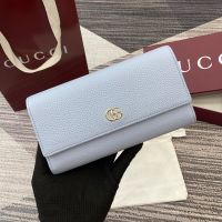 Gucci GG Marmont Continental Wallet In Textured Leather 456116 Sky Blue/Red