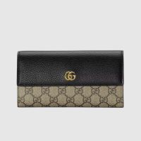 Gucci Large Marmont Continental Wallet In GG Supreme Canvas and Textured Leather Apricot/Black