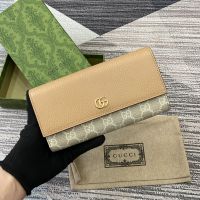 Gucci GG Marmont Continental Wallet In Textured Leather and GG Supreme Canvas 456116 Camel/Beige