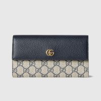 Gucci GG Marmont Continental Wallet In Textured Leather and GG Supreme Canvas 456116 Navy Blue/Beige