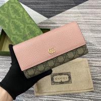 Gucci Large Marmont Continental Wallet In GG Supreme Canvas and Textured Leather Apricot/Pink