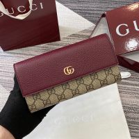 Gucci GG Marmont Continental Wallet In Textured Leather and GG Supreme Canvas 456116 Red/Beige