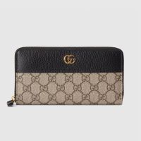 Gucci Large Marmont Zip Around Wallet In GG Supreme Canvas and Textured Leather Apricot/Black