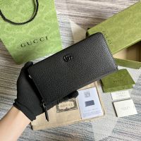 Gucci Large Marmont Zip Around Wallet In Textured Leather Black